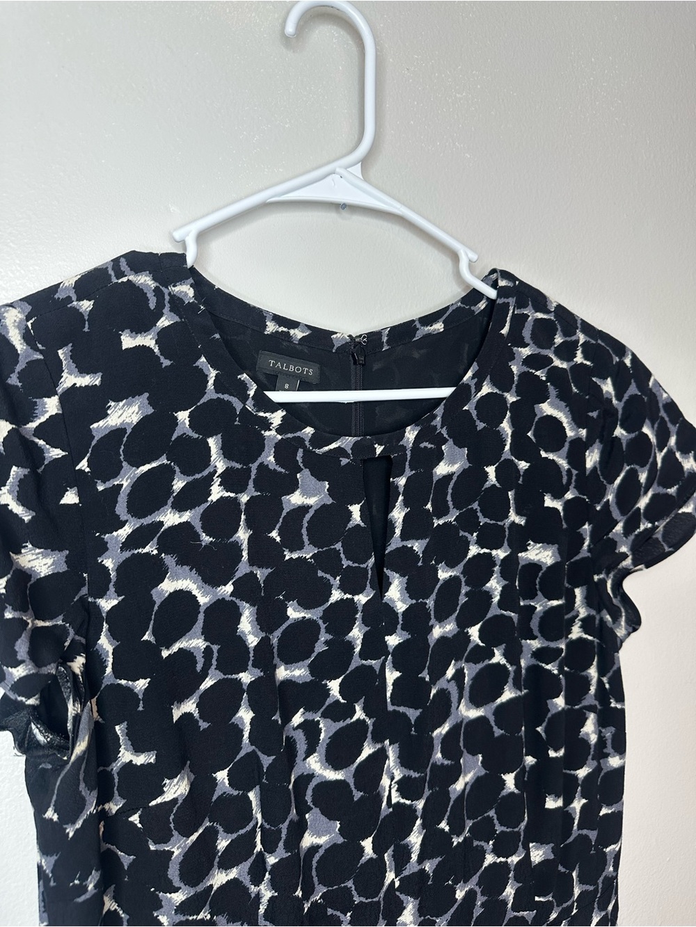 Talbots Women's A-Line Fit &Flare Dot Pebble Print Dress Black Gray 8 office vtg - Picture 3 of 7
